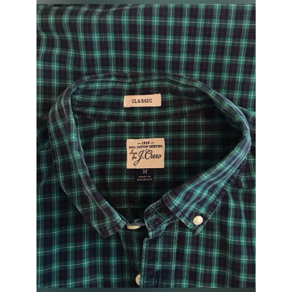 J Crew Plaid Button-Down Shirt 100% Cotton Teal & Navy Classic Mens - Picture 3 of 3